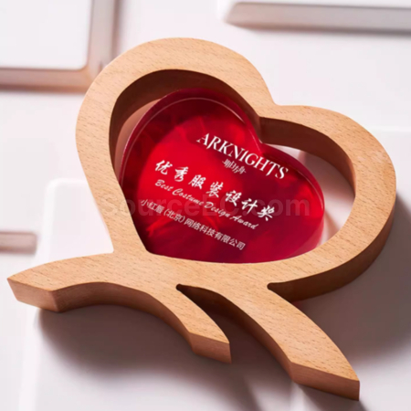 客製化實木愛心水晶獎座禮品