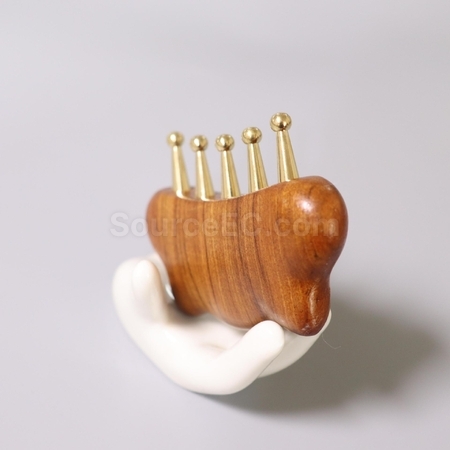 客製化小貓五齒黃銅經絡木梳禮品