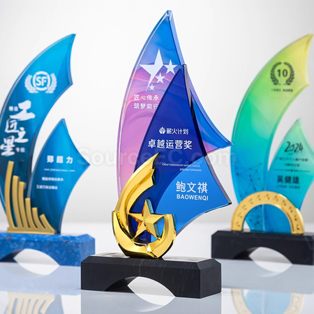客製化帆船水晶獎座禮品