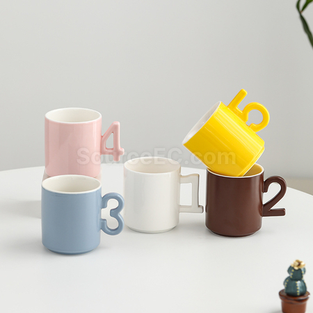 客製化數字手柄陶瓷杯禮品