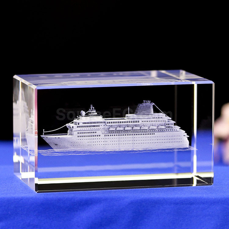 客製化3D內雕遊輪水晶獎座禮品