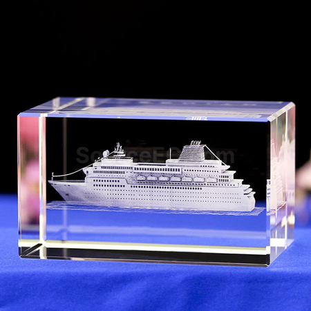 客製化3D內雕遊輪水晶獎座禮品