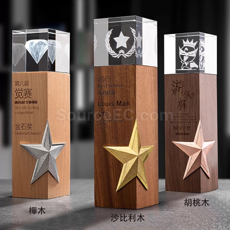 客製化星星實木水晶座禮品