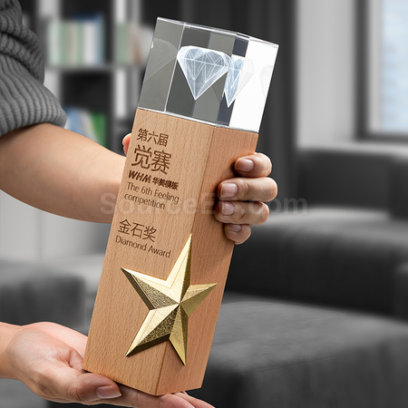 客製化星星實木水晶座禮品