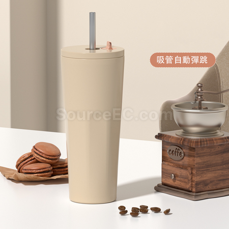 客製化700ML大容量吸管自動彈跳漸變保溫杯禮品
