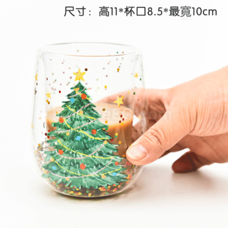 客製化耐熱雙層流動亮片聖誕樹杯禮品