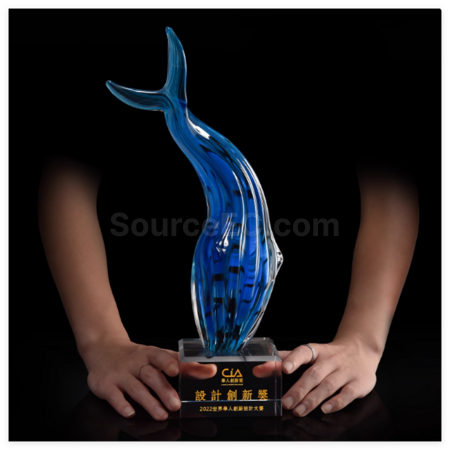客製化琉璃鯨魚水晶獎座禮品