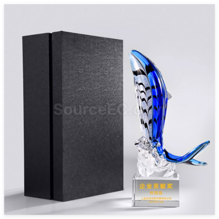 客製化琉璃鯨魚水晶獎座禮品
