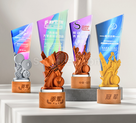 客製化羽毛球網球運動水晶獎座禮品