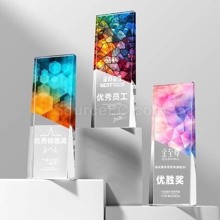 客製化復古鐳射炫彩水晶獎座禮品