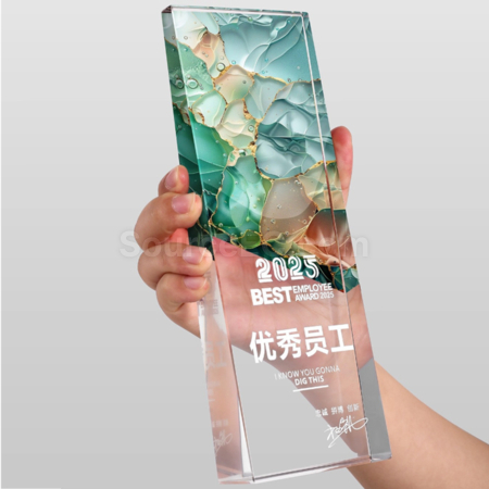 客製化復古鐳射炫彩水晶獎座禮品