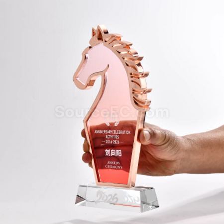 客製化馬年金屬水晶獎座禮品
