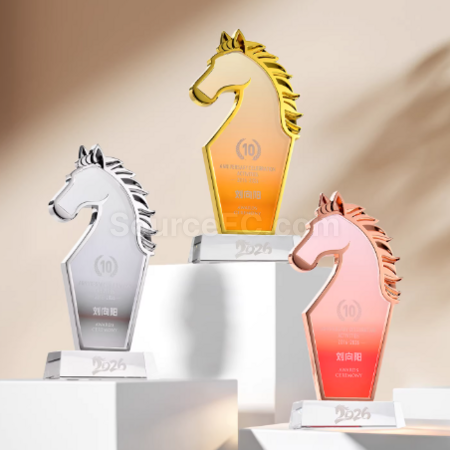 客製化馬年金屬水晶獎座禮品