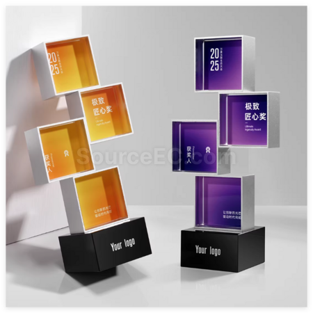 客製化創意科技方形金屬水晶獎杯禮品