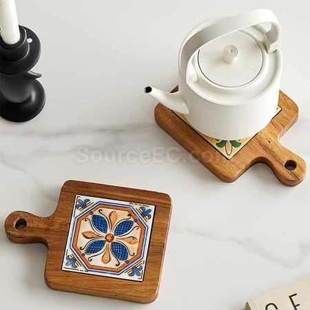 客製化陶瓷實木杯墊隔熱墊禮品