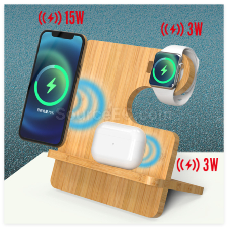 客製化竹木三合一無線充電座禮品