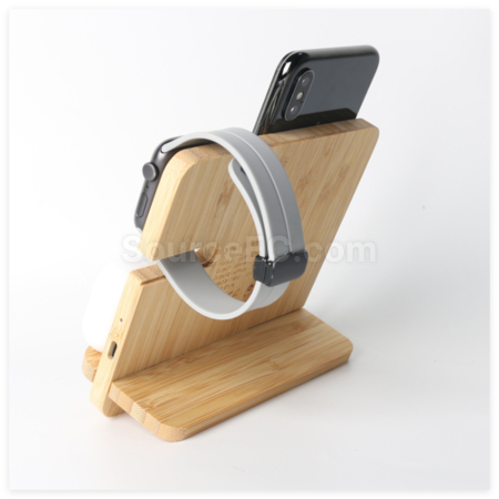 客製化竹木三合一無線充電座禮品