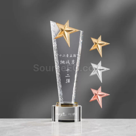 客製化金/銀/銅星星水晶獎座禮品