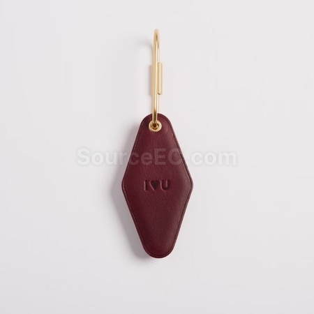 客製化雙面菱形PU皮革黃銅鑰匙扣禮品