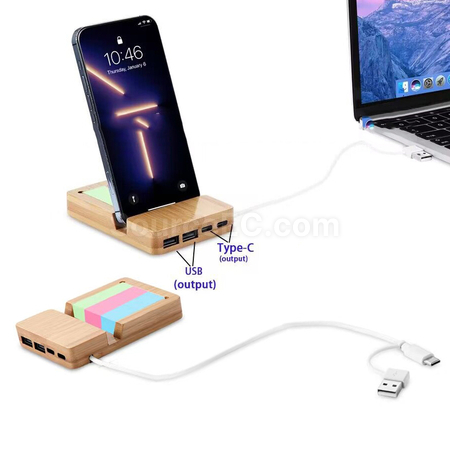 客製化帶 USB Type‑C 拓展塢的竹制桌面收納架兼手機支架禮品