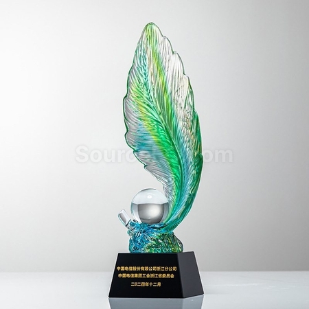 客製化羽毛琉璃水晶獎杯禮品