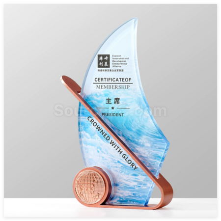客製化帆船水晶金屬獎座禮品