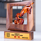 客製化黑胡桃實木外框水晶琉璃獎座