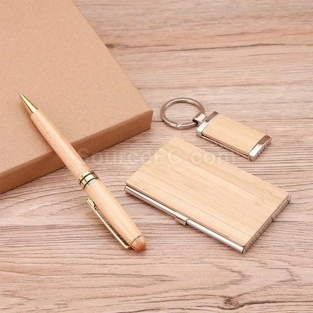 客製化木質鑰匙扣名片夾筆套裝禮品